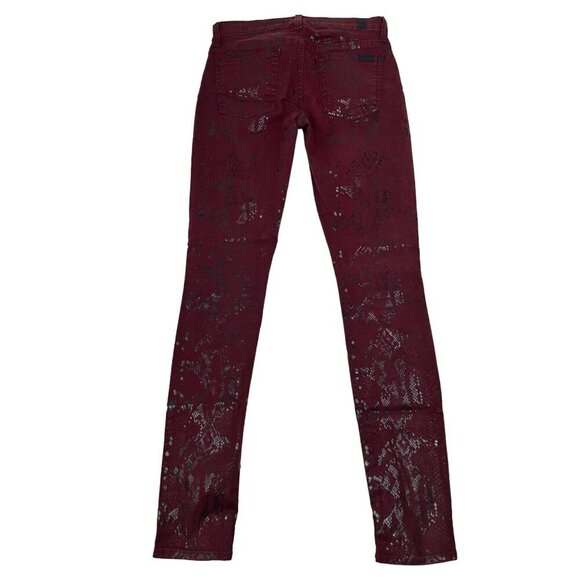 7 For All Mankind Snake Print Low Rise Skinny Jeans Burgundy/Black Size 25 - Picture 7 of 9